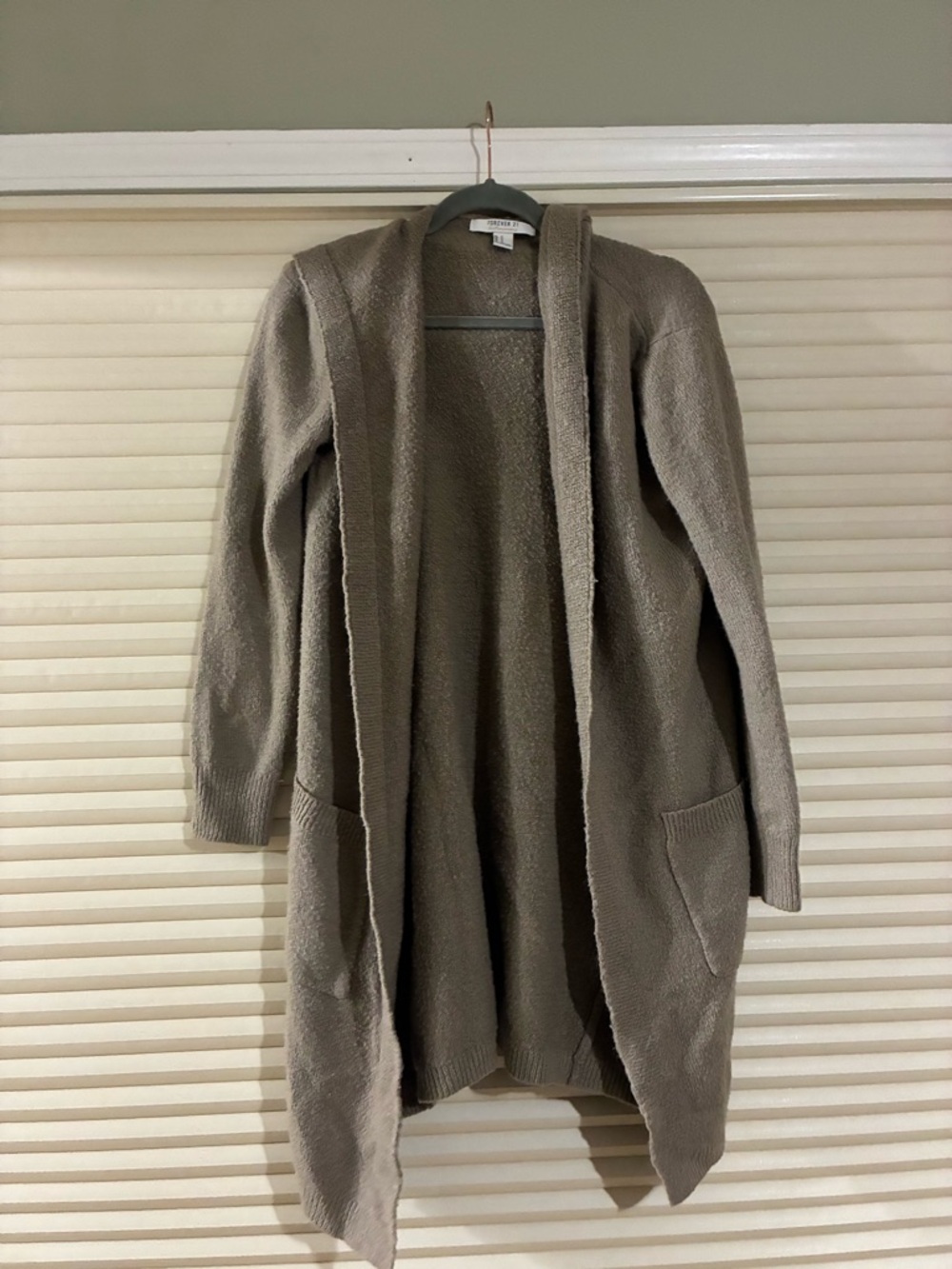 Forever 21 Open-Front Long Cardigan - Taupe